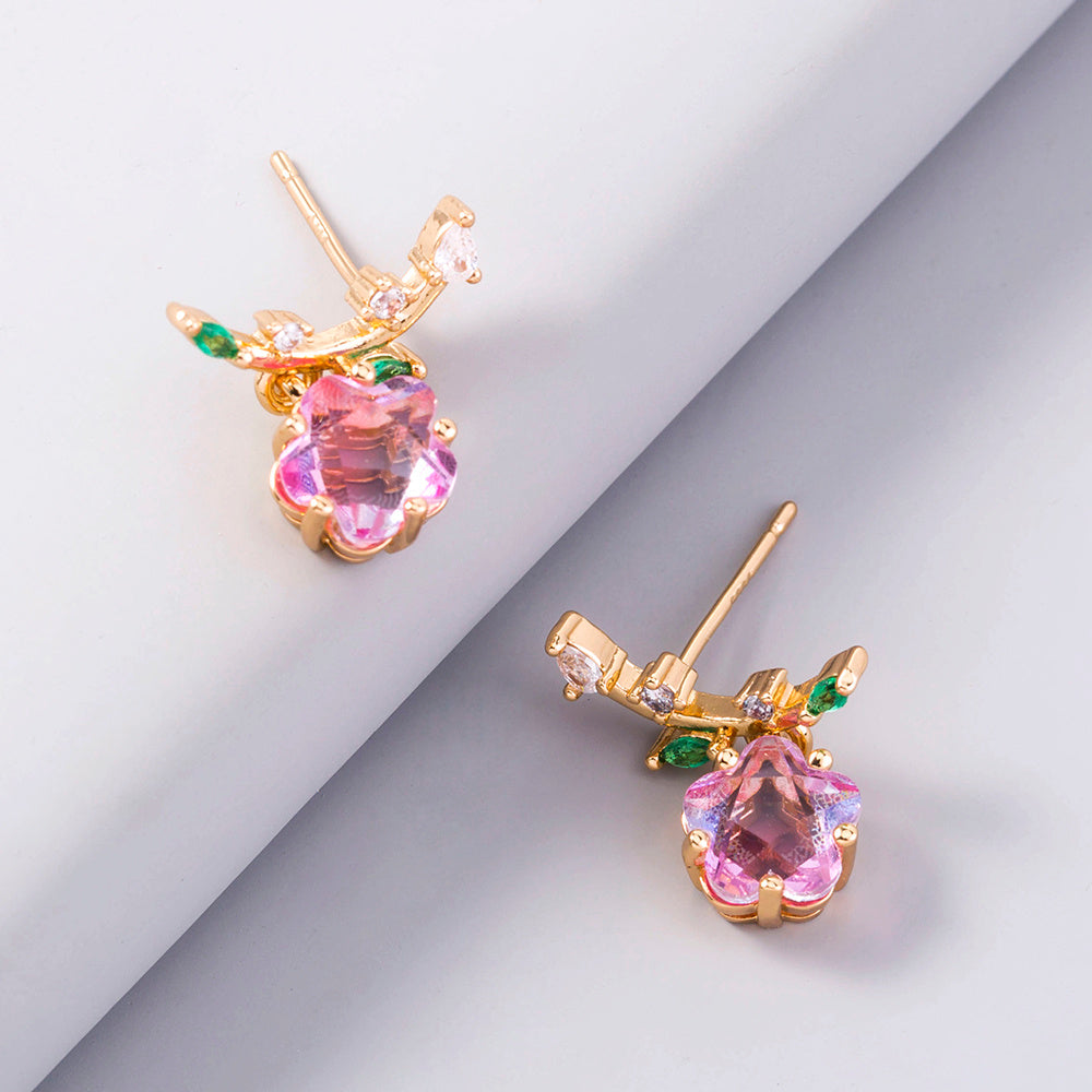 European and American jewelry plum blossom zircon earrings leaf flower ladies earrings earrings jewelry women