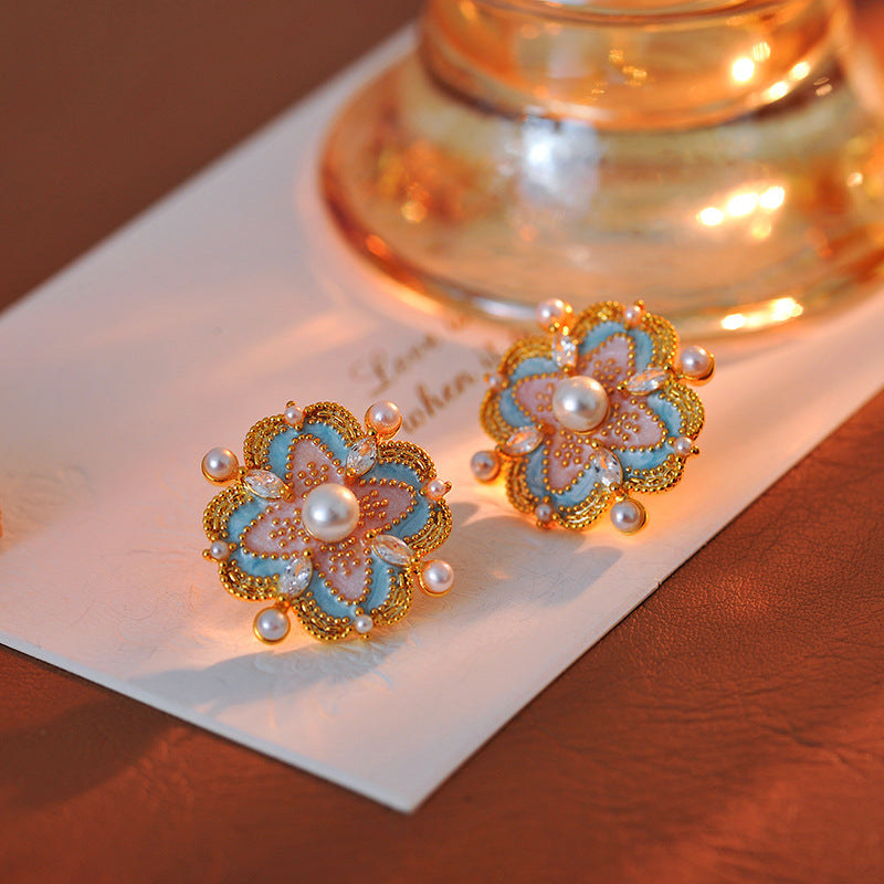 Gold Plated Sterling Silver Retro Enamel Earrings