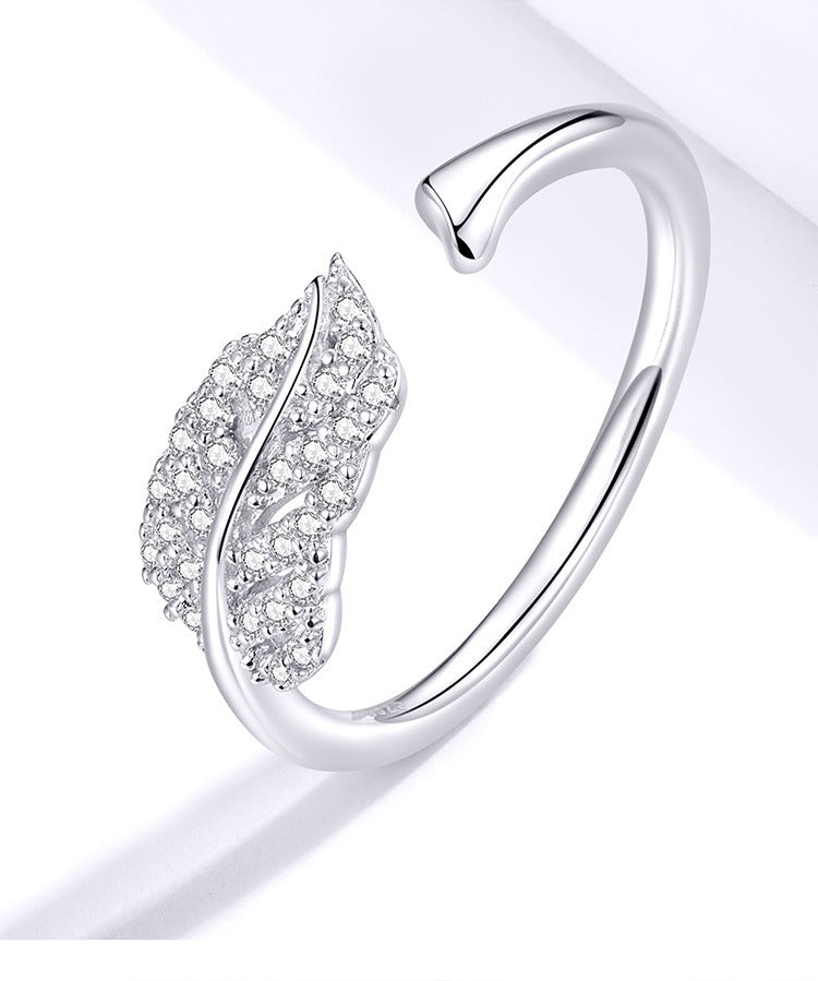 Feather s925 sterling silver ring female