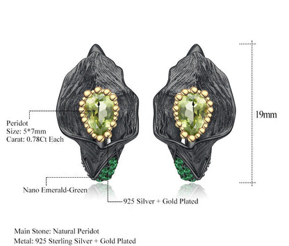 925 Silver Vintage Jewelry Peridot Pop Leaf Earrings