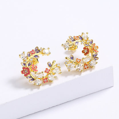 Boucles d'oreilles en émail avec gouttes et fleurs de papillon pour femmes