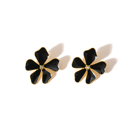 Simple Stainless Steel Earrings Lucky Parthenocissus Grass Ear Studs