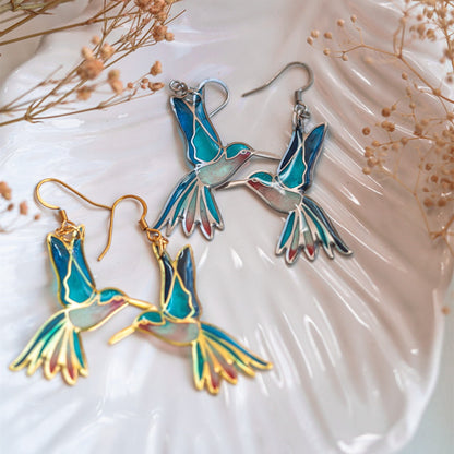 Boucles d'oreilles colibri colorées en émail à l'huile