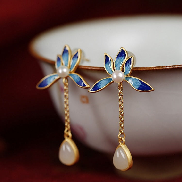 18k Gold Vermeil Hetian Jade Earrings