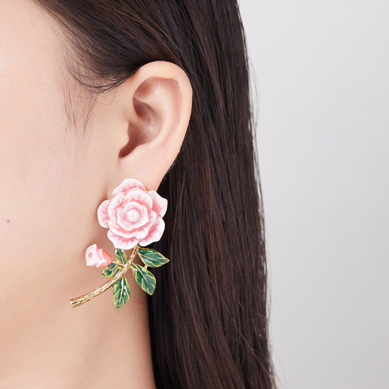 Gold plated spring Enamel Flower Long Earrings