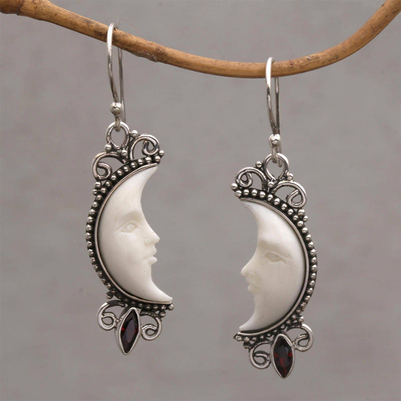 Vintage Mysterious Face Alloy Carved Earrings