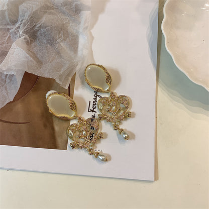 Boucles d'oreilles pour femme en métal avec strass et perles gravées vintage