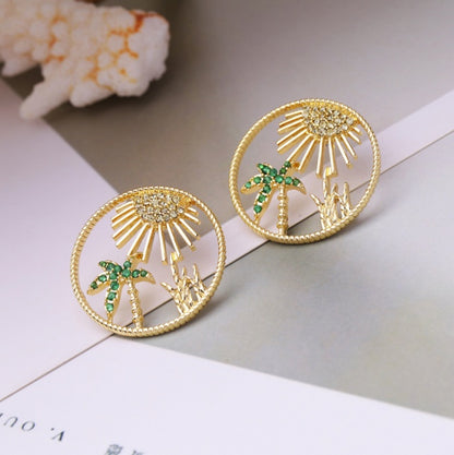 Fashion alloy coconut leaf hollow earrings