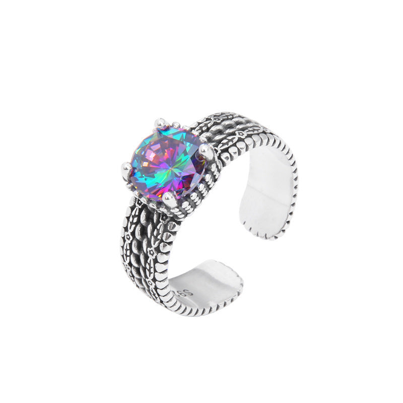 S925 Sterling Silver Colorful Purple Zircon Ring