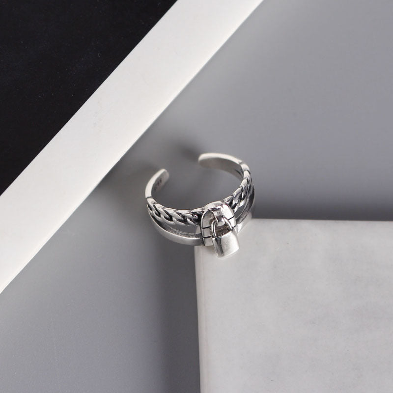 S925 Sterling Silver Double Lock Ring