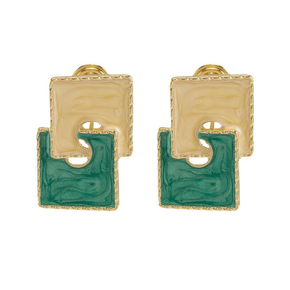 Elegant And Minimalist Color Blocking Square Drop Oil Earrings