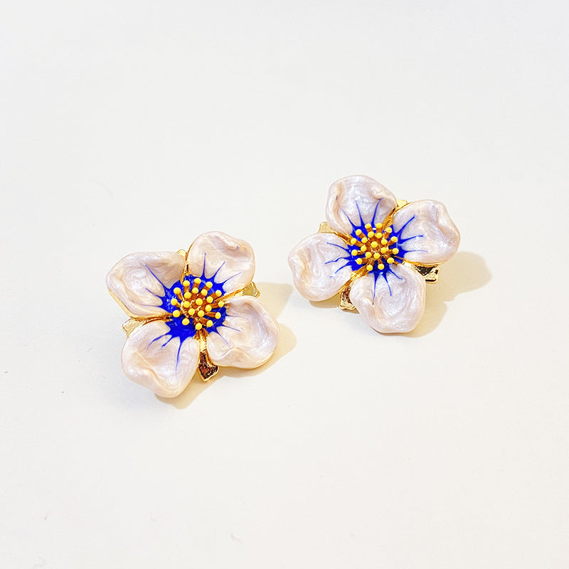Beautiful Enamel Flower Stud Earrings