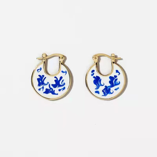 Boucles d'oreilles créoles en or 18 carats et porcelaine émaillée