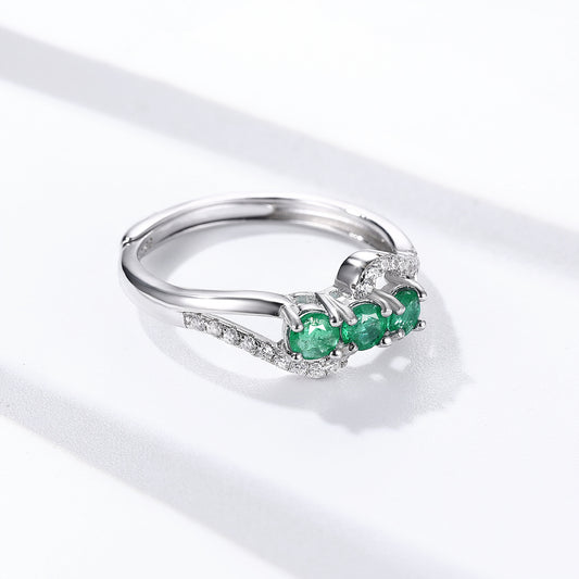 Luxury Natural Emerald Ring S925 Silver Opening