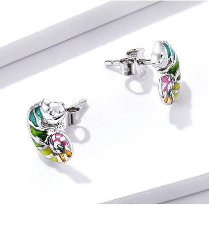 S925 Platinum Plated Chameleon Drop Oil Stud Earrings