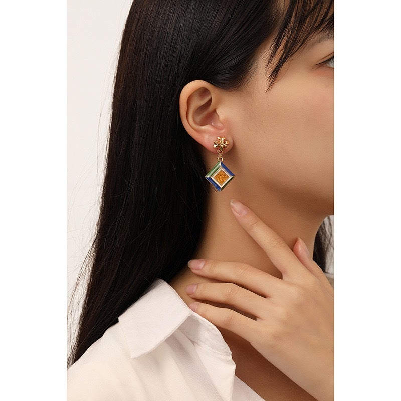 Enamel Ancient Style Silver Pin Earrings