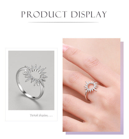 S925 Sterling Silver Diamond Sunflower Ring