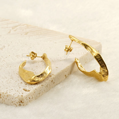 18K Gold plated Titanium Steel Irregular Wood Texture Earrings