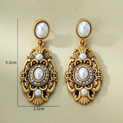 Retro Alloy Pearl Old Gold Silver Earrings