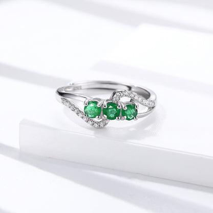 Luxury Natural Emerald Ring S925 Silver Opening