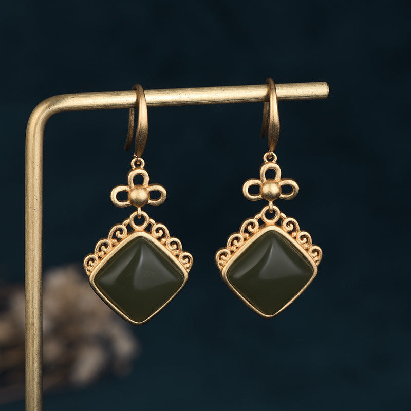 Vintage Fengliu Su Jade Simple Earrings