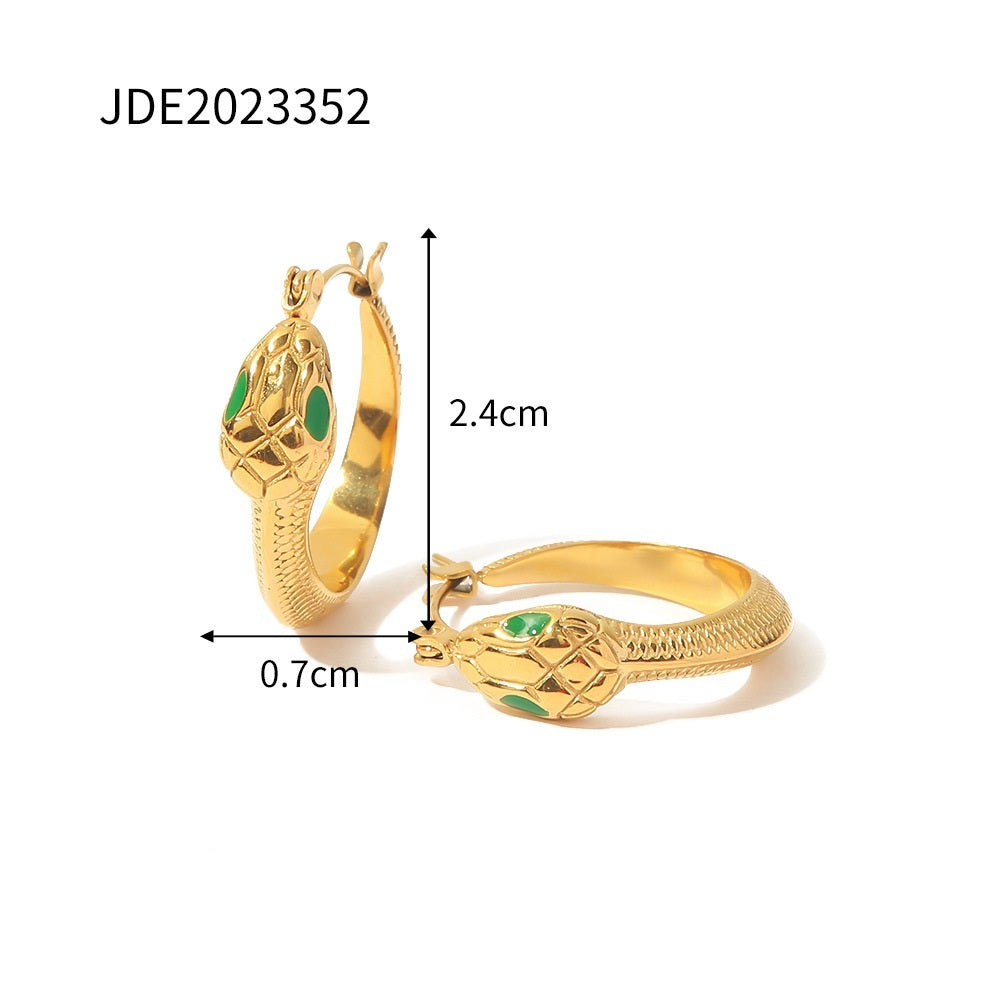 Snake-shaped Green Eye Stainless Steel Earrings