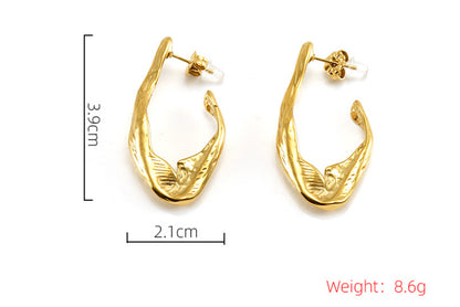 18K Gold plated Titanium Steel Irregular Wood Texture Earrings