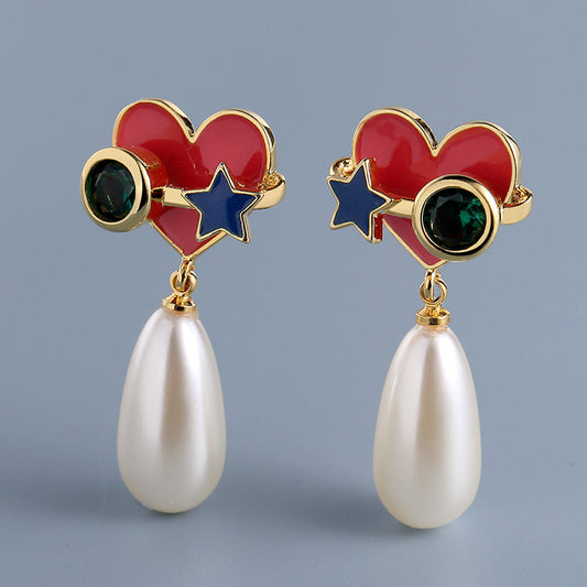 Boucles d'oreilles en perles d'émail à motif d'amour