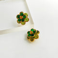 Art Nouveau Gold Plated Silver Green Flower Silver Needle Earrings