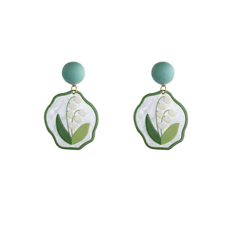 Boucles d'oreilles lys peintes à l'huile de style Mori