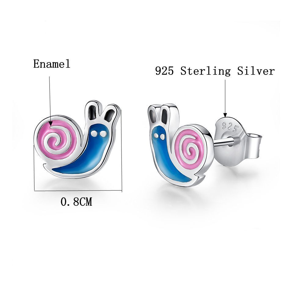 Cartoon Childlike S925 Sterling Silver Dripping Oil Animal Cute Snail Earrings