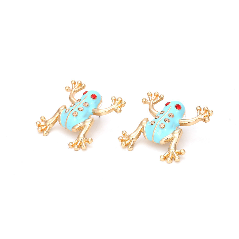 Alloy Drip Oil Inlaid Diamond Frog Earrings Fashion