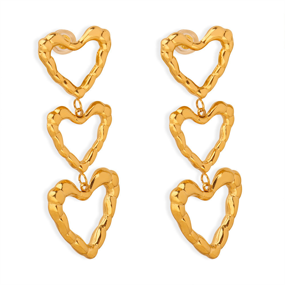 High-grade Peach Heart Earrings Titanium Steel Gold Plated Retro Minority Irregular Design