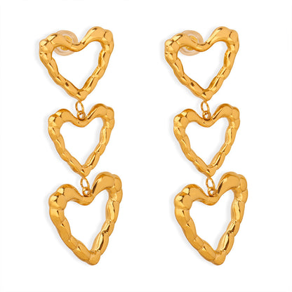 High-grade Peach Heart Earrings Titanium Steel Gold Plated Retro Minority Irregular Design