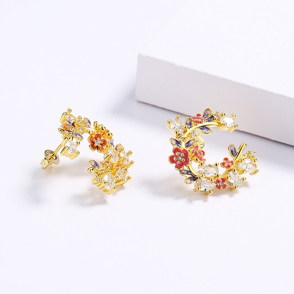 Enamel Drops Butterfly Flower Earrings