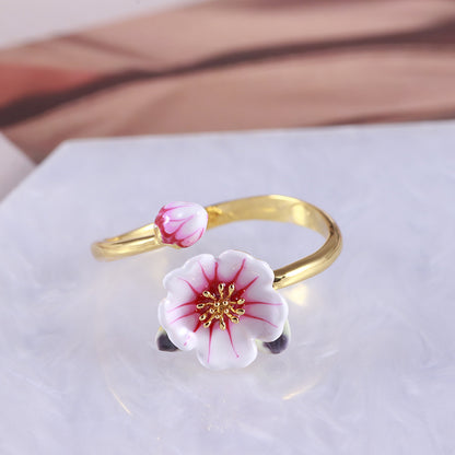 Hand Painted Colored Glaze Beautiful Flower Open Ring