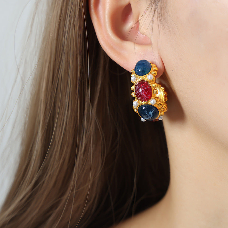 Titanium Steel Gold-plated Inlaid Earrings