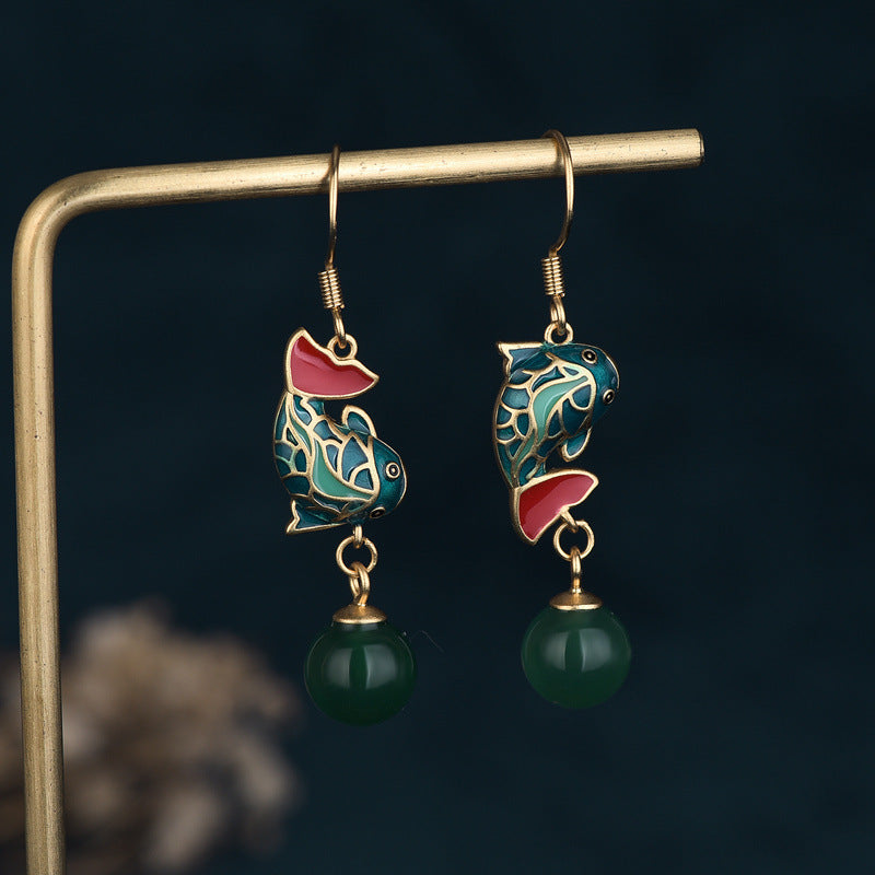 Vintage Fengliu Su Jade Simple Earrings