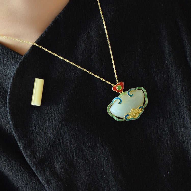 18k Gold Plated Natural Hetian Jade Pendant