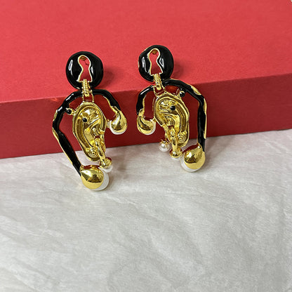 Devil's Eye Geometric Enamel Pearl Earrings