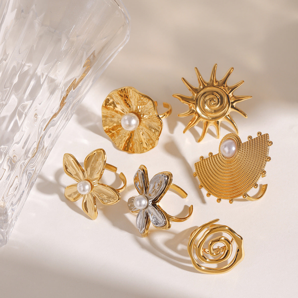 18K Gold Stainless Steel Flowers Ring