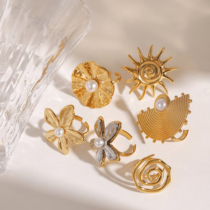 18K Gold Stainless Steel Flowers Ring