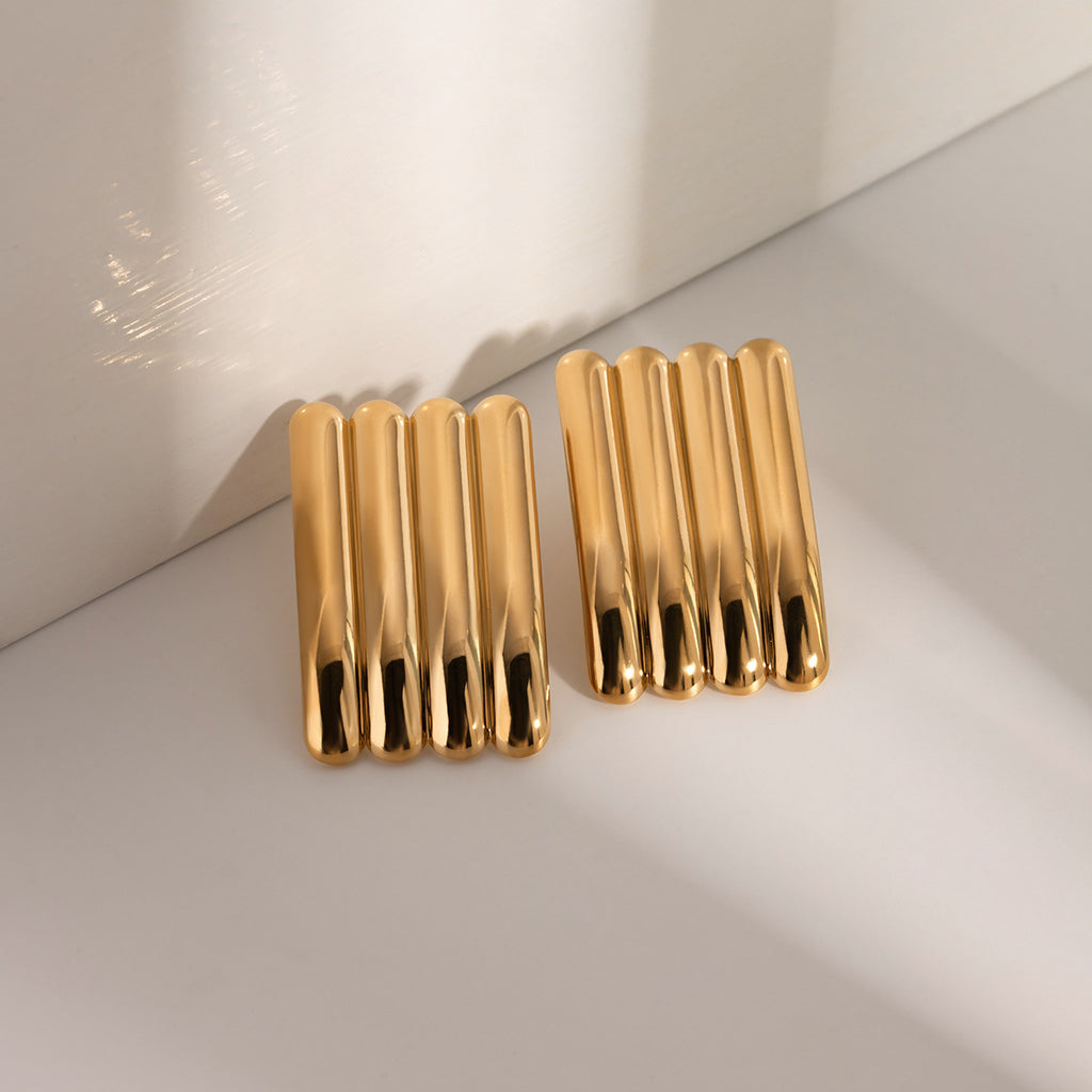 Boucles d'oreilles rayées en acier inoxydable plaqué or 18 carats