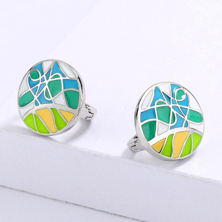 New Ladies Camouflage Enamel Stud Earrings Art Graffiti