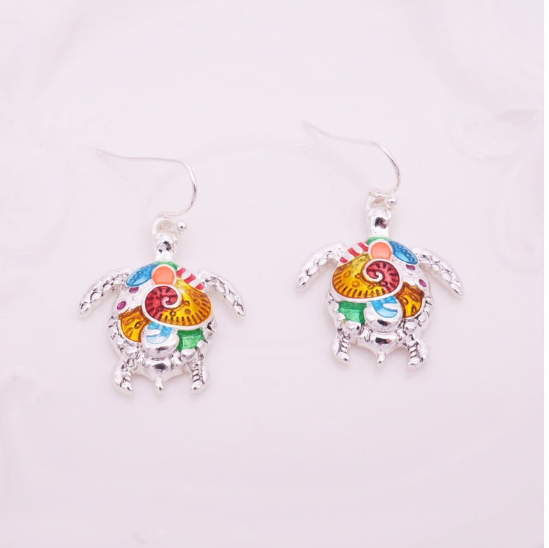 Cute colorful turtle earrings bright dripping oil delicate earrings