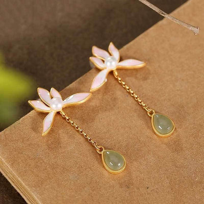 S925 Sterling Silver Gold Plated Hetian Gray Jade Stud Earrings