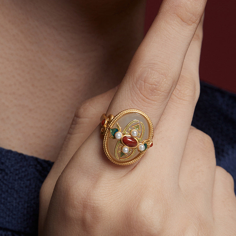 Enamel Painted Imitation Hetian Jade Ring