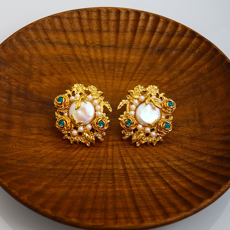 Boucles d'oreilles en perles baroques roses de luxe légères