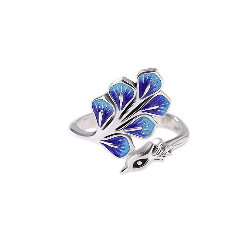 Vintage Cloisonne Enamel Peacock Adjustable Ring
