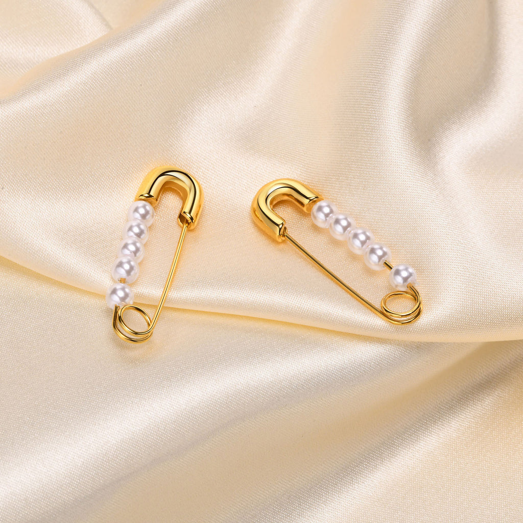 Boucles d'oreilles en acier inoxydable avec perle et épingle de sûreté